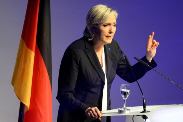 French National Front (FN) leader Marine Le Pen gives a speech to open a meeting in Koblen