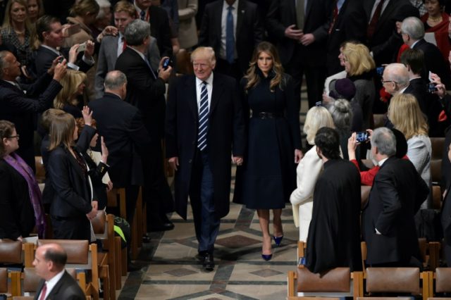 US President Donald Trump and first lady Melania Trump arrive for the National Prayer Serv