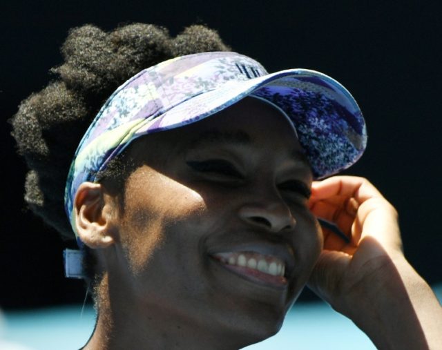 Venus Williams of the US celebrates her Australian Open quarter-final win over Russia's An