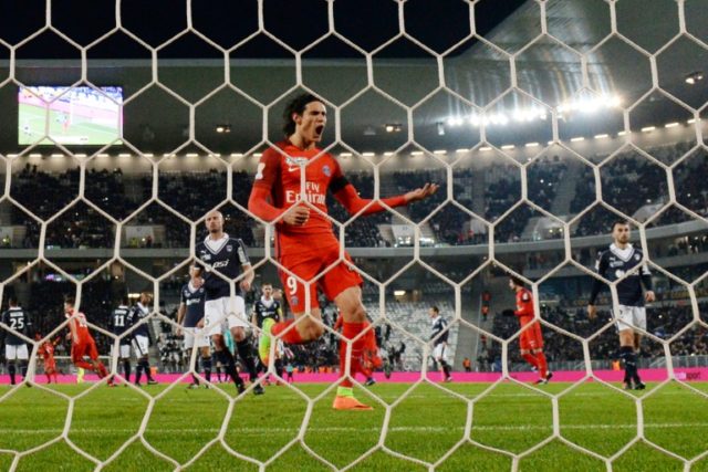 Paris' Uruguayan forward Edinson Cavani celebrates after scoring a goal during the French
