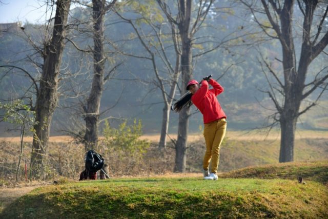 Pratima Sherpa, the daughter of labourers who work on the nine-hole Royal Nepal Golf Cours