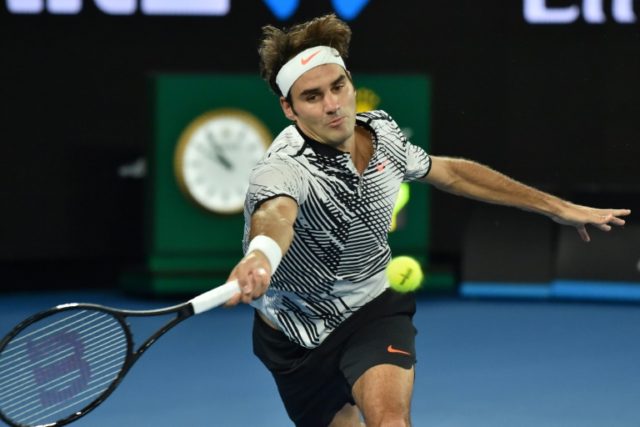 Roger Federer in action during his Australian Open semi-final match against Stanislas Wawr