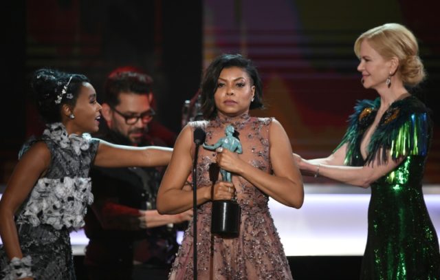 Actress Taraji P. Henson (C) accepts the award for Outstanding Performance by a Cast in a