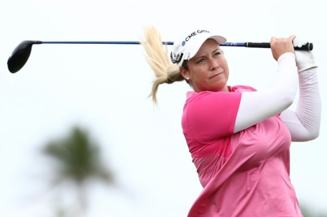 Brittany Lincicome of the United States hits a tee shot on the ninth hole during the final