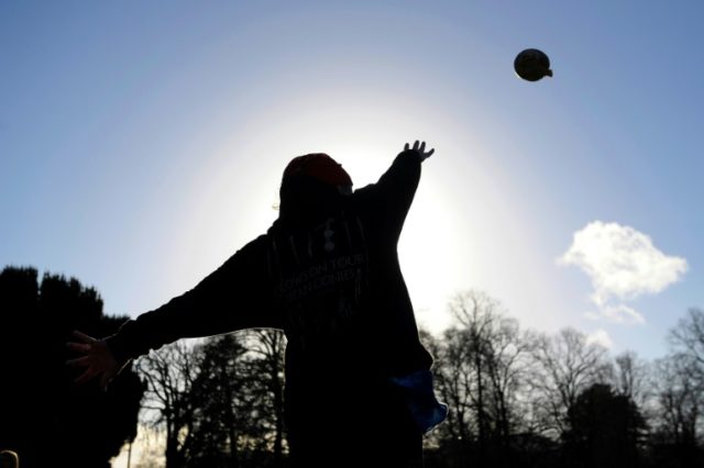 A competitor throws a haggis during the 2017 World Haggis Hurling Championships at Burns C