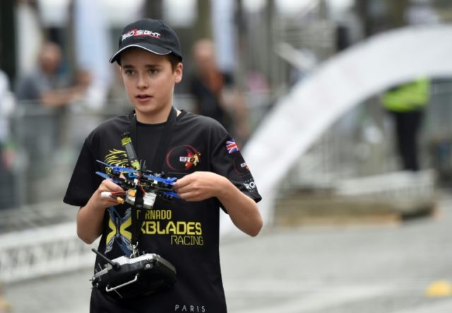 British teenager and drone pilot Luke Bannister attends the 2016 Paris Drone Festival on t