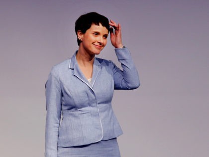 AfD (Alternative for Germany) chairwoman Frauke Petry reacts after her speech at a meeting