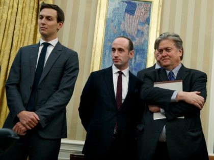 From left, Senior Adviser Jared Kushner, policy adviser Stephen Miller, and chief strategi