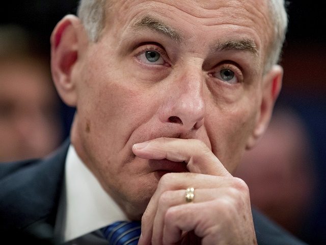 Homeland Security Secretary John Kelly listens while testifying on Capitol Hill in Washing