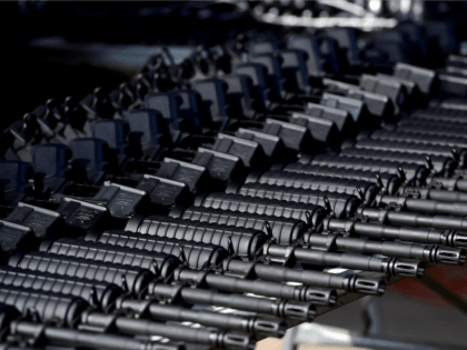 AR-15 assault rifles to be delivered to the newly created rural police, in Tepalcatepec, Michoacan State, Mexico, on May 10, 2014. AFP PHOTO/RONALDO SCHEMIDT (Photo credit should read RONALDO SCHEMIDT/AFP/Getty Images)