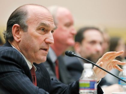 Elliott Abrams, senior fellow for Middle Eastern Studies, Council of Foreign Relations, left, accompanied by International Republican Institute President and former Assistant Secretary of State for Democracy, Human Rights, Labor Lorne Craner, center, and the Washington Institute for Near East Policy Executive Director Robert Satloff, testifies on Capitol Hill in …