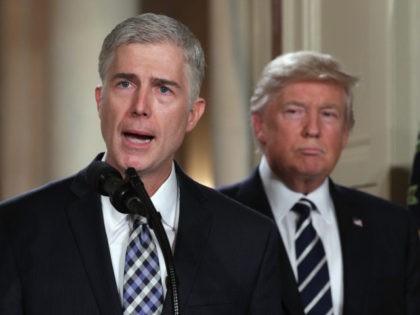 WASHINGTON, DC - JANUARY 31: Judge Neil Gorsuch delivers brief remarks after being nominated by U.S. President Donald Trump to the Supreme Court with his wife Marie Louise Gorshuch during a ceremony in the East Room of the White House January 31, 2017 in Washington, DC. If confirmed, Gorsuch would …