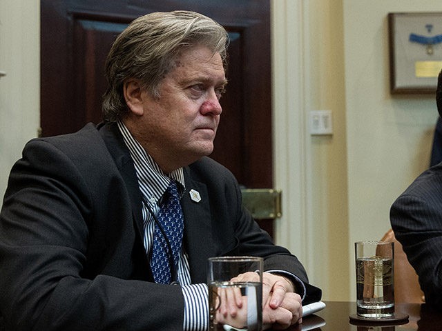WASHINGTON, DC - FEBRUARY 2: (AFP OUT) (L to R) White House Chief Strategist Steve Bannon