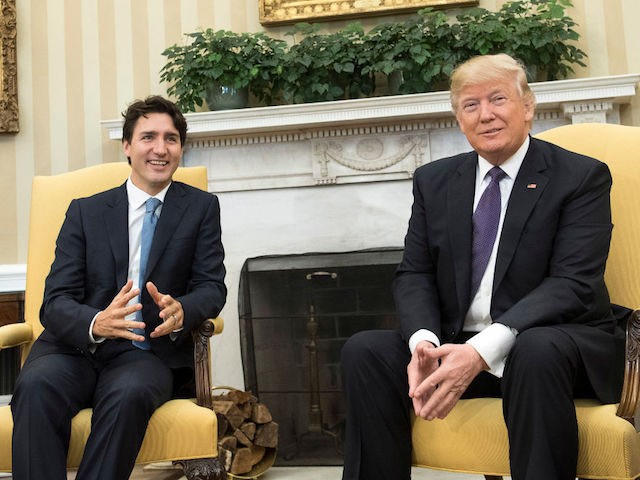 WASHINGTON, DC - FEBRUARY 13: (AFP OUT) U.S. President Donald Trump (R) meets with Prime Minister Justin Trudeau of Canada in the Oval Office at the White House on February 13, 2017 in Washington, D.C. This is the first time the two leaders are meeting at the White House. (Photo …