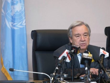 United Nations Secretary General Antonio Guterres gives a press conference on the sidelines of the 28th Ordinary Session of the Assembly of the African Union summit in Addis Ababa on January 30, 2017. African Union leaders met on January 30 for a summit that has exposed regional divisions as they …