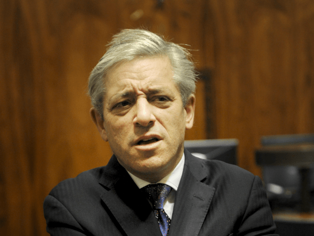 Britain's Speaker of the House of Commons John Bercow speaks during a meeting at the