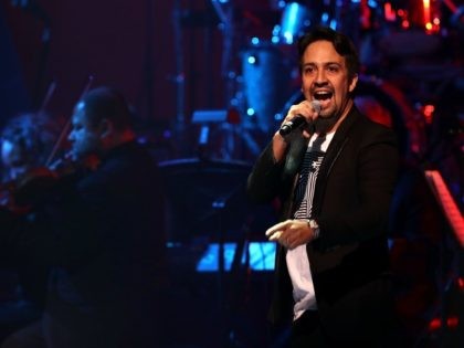 Lin-Manuel Miranda during the Hillary Victory Fund - Stronger Together concert at St. James Theatre on October 17, 2016 in New York City. Broadway stars and celebrities performed during a fundraising concert for the Hillary Clinton campaign.