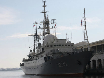 A Russian spy ship Viktor Leonov SSV-175, is seen docked at a Havana port February 27, 201