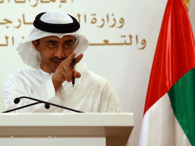Emirati Foreign Minister Sheikh Abdullah bin Zayed al-Nahyan speaks during a joint press c