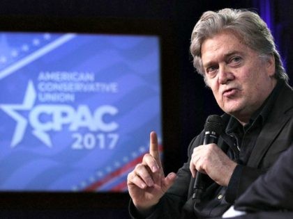 NATIONAL HARBOR, MD - FEBRUARY 23: White House Chief Strategist Steve Bannon participates in a conversation during the Conservative Political Action Conference at the Gaylord National Resort and Convention Center February 23, 2017 in National Harbor, Maryland. Hosted by the American Conservative Union, CPAC is an annual gathering of right …