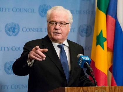 Following United Nations Security Council consultations on Syria, Russian Federation Permanent Representative to the UN Vitaly Churkin spoke with the press at the Security Council stakeout at UN Headquarters in New York, NY, USA on December 30, 2016. (Photo by Albin Lohr-Jones) *** Please Use Credit from Credit Field ***(Sipa …