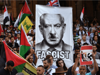 Pro-Palestinian protesters demonstrate against the visit to Australia by Israel's Pri