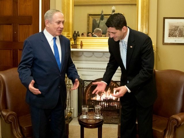 House Speaker Paul Ryan of Wisconsin welcomes Israeli Prime Minister Benjamin Netanyahu in