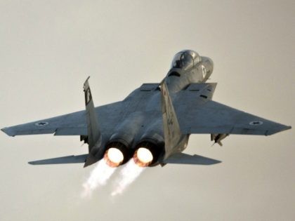 An Israeli F-15 Eagle fighter jet takes off from an Israeli Air Force Base on November 19,