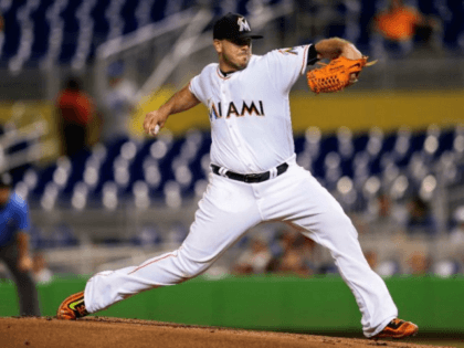 Jose Fernandez of the Miami Marlins in action in a home game against the Washington Nation