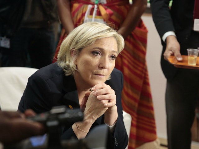 French far-right Front National (FN) party candidate for the presidential election Marine Le Pen looks on as she visits the Agriculture Fair in Paris on February 28, 2017. / AFP / GEOFFROY VAN DER HASSELT (Photo credit should read GEOFFROY VAN DER HASSELT/AFP/Getty Images)