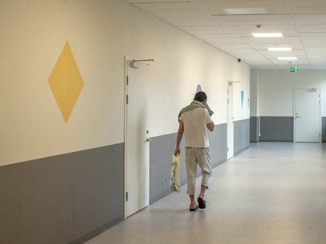 VANERSBORG, SWEDEN - FEBRUARY 12: A refugee walks on the hallway of his building of the S
