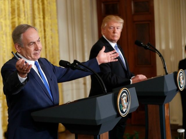 President Donald Trump and Israeli Prime Minister Benjamin Netanyahu during a joint news conference in the East Room of the White House in Washington, Wednesday, Feb. 15, 2017. (AP Photo/Pablo Martinez Monsivais)