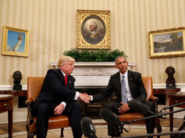 President Barack Obama shakes hands with President-elect Donald Trump in the Oval Office o