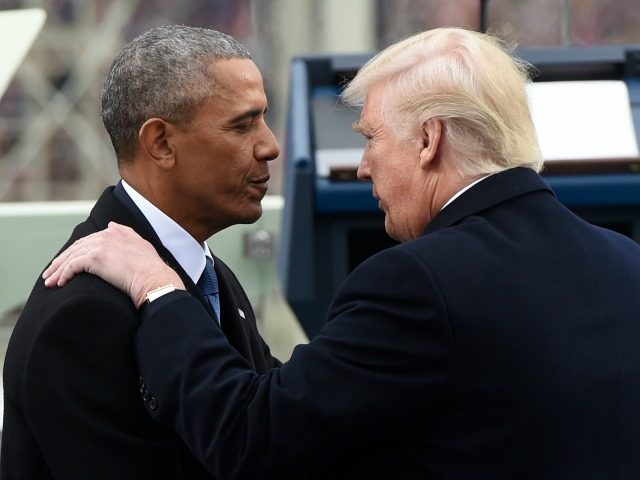US President Barack Obama speaks with President-elect Donald Trump during the Presidential