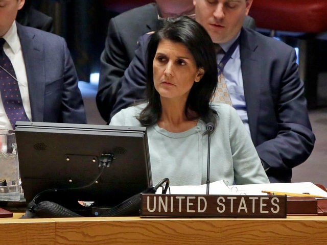 The new U.S. Ambassador to the U.N. Nikki Haley, listens to proceedings during a Security