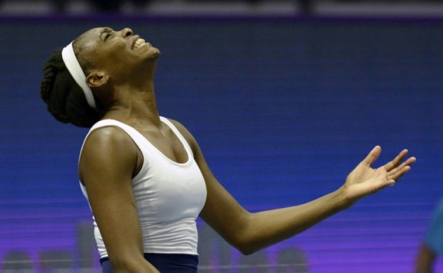 US Venus Williams reacts during the second round match of the WTA St Petersburg Ladies Tro