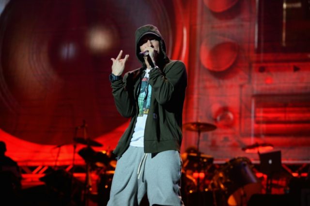 Eminem performs at Samsung Galaxy stage during 2014 Lollapalooza Day One at Grant Park on