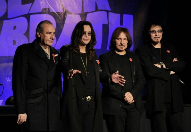 (From L) musicians Bill Ward, Ozzy Osbourne, Geezer Butler and Tony Iommi of Black Sabbath