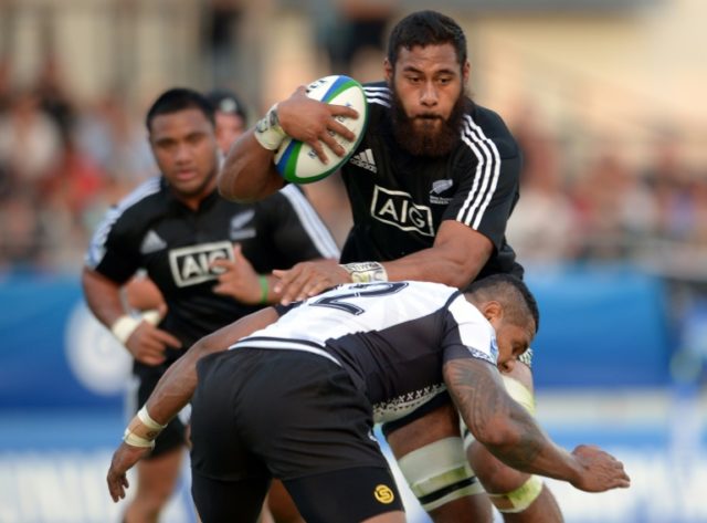 All Blacks lock Patrick Tuipulotu (C) has been suspended following a positive drugs test