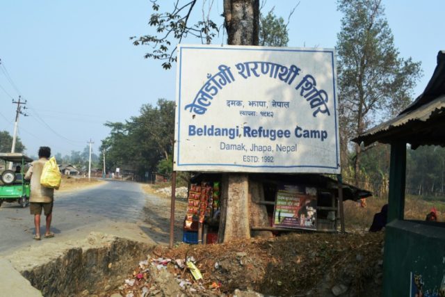 A sign for the Beldangi refugee camp, home to thousands of Bhutanese, in Nepal's Jhapa dis