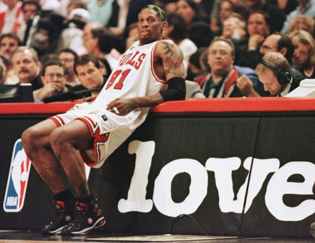 Rodman was known for his tattoos, body piercings and dyed hair during a 14-year career tha