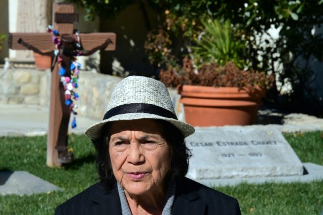 American labour leader Dolores Huerta visits the graves of Cesar and Helen Chavez in Keene