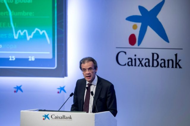 President of Spanish financial institution La Caixa Jordi Gual delivers a press conference