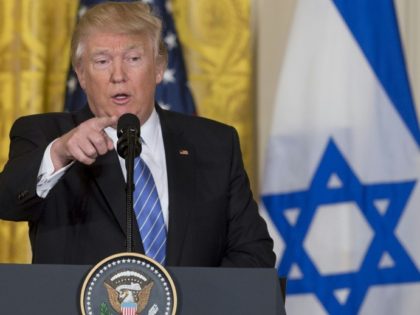 US President Donald Trump speaks during a joint press conference with Israeli Prime Minist