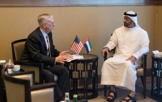 Crown Prince of Abu Dhabi Sheikh Mohamed bin Zayed Al Nahyan (R) meeting with US Secretary