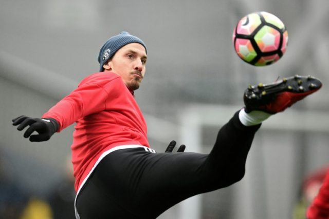 Manchester United's Swedish striker Zlatan Ibrahimovic trains ahead of the English FA Cup