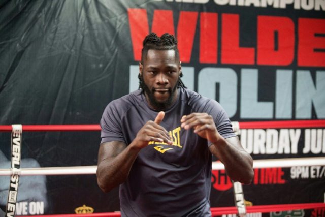 WBC Deontay Wilder participates in a media workout on February 14, 2017 in Northport, Alab