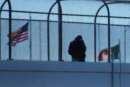 A man crosses the footbridge to Juarez, Mexico, from El Paso, Texas, on February 20, 2017