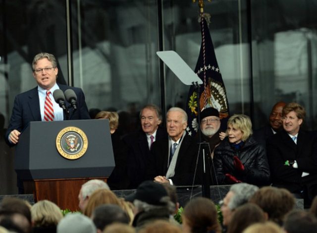 : Edward Kennedy Jr. speaks during the Edward M. Kennedy Institute Dedication Ceremony as