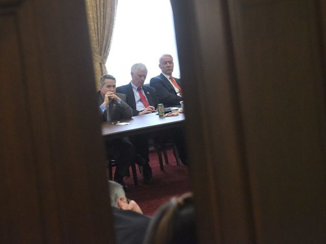 Members of the Freedom Caucus (Republican) are seen in a meeting after coming back from th